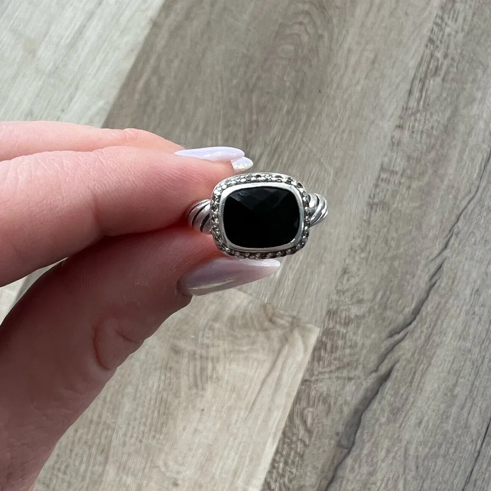 David Yurman Black Onyx Cable Ring with Pavé Diamonds